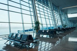 Interior of modern airport at daytime with no people inside