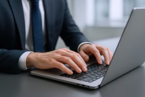 Close-up of Hands Typing on Laptop