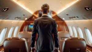 departing plane business passenger with business attire